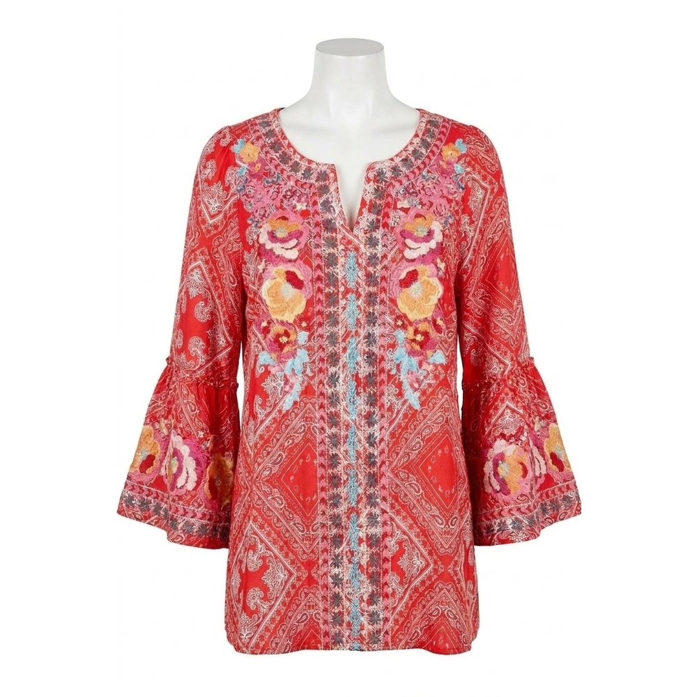NEW ANDREE BY UNIT bandana embroidered top in red